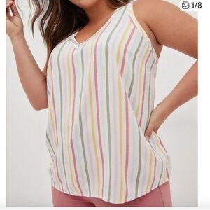 Torrid Challis Pleated Back Tank Top, White/Rainbow Sleeveless